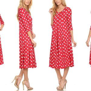 Solid Print Casual Basic Comfy 3/4 Sleeve Dress